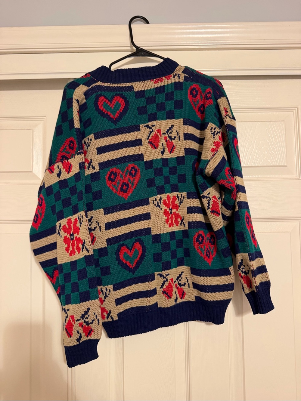 Vintage 1990s Cabin Creek heart patchwork knit cardigan sweater cabincore - Picture 4 of 4